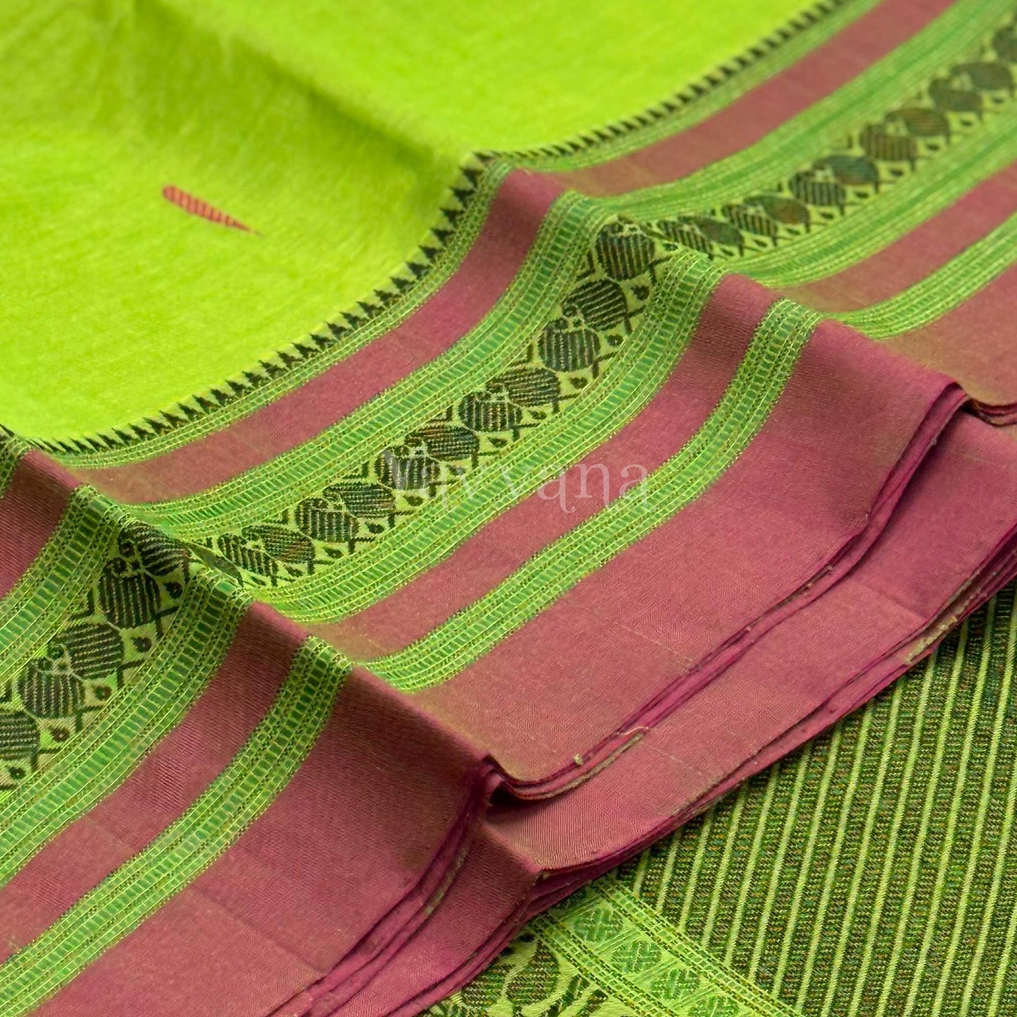 Parrot Green cotton saree with Mango border