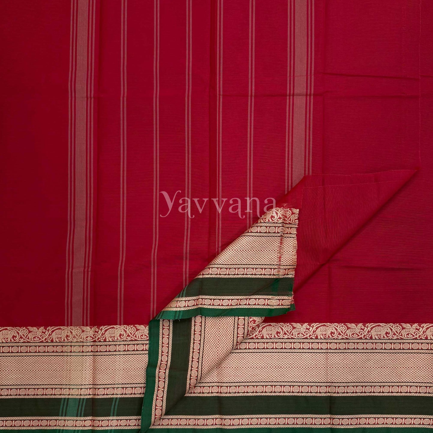 Red with Green Plain Cotton Saree