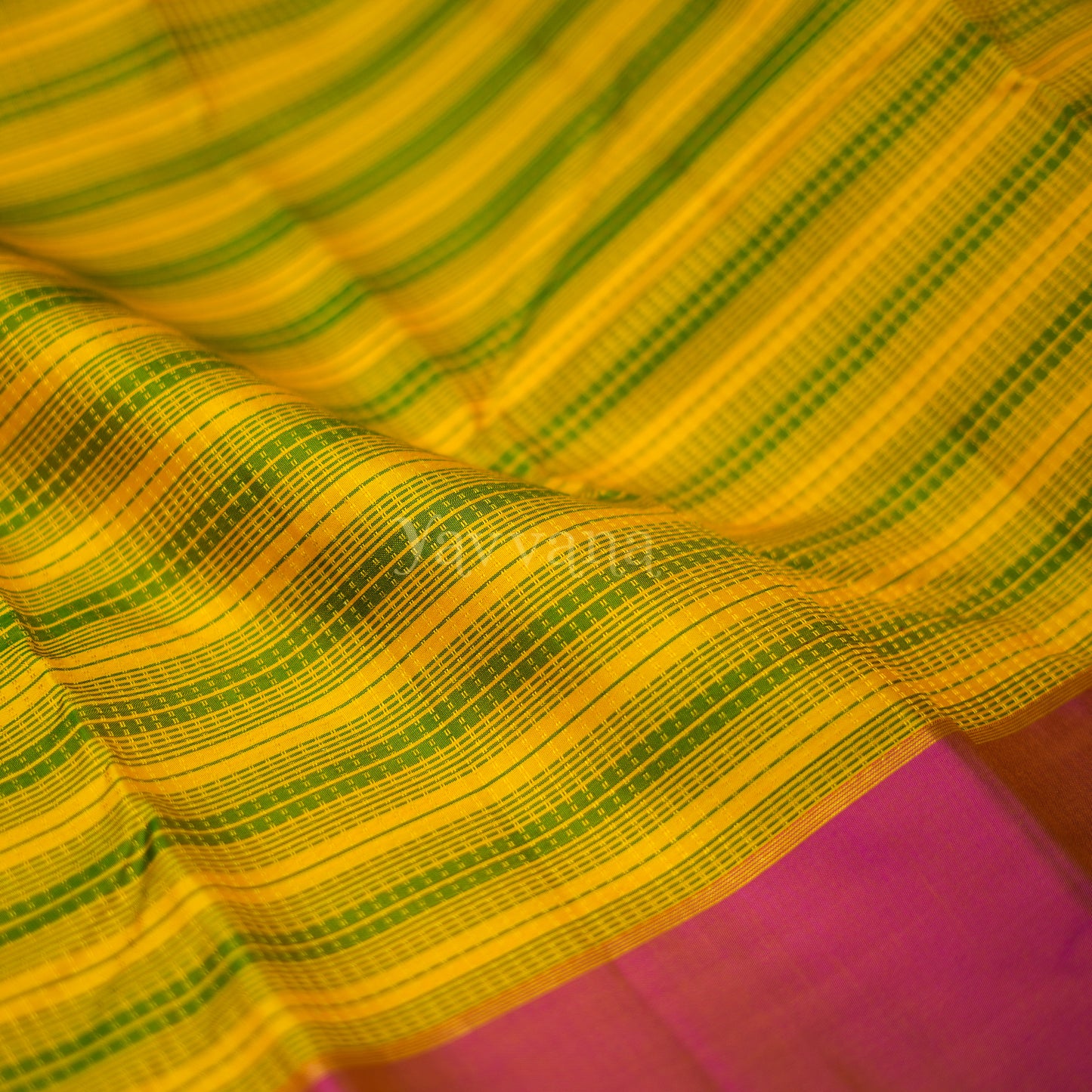Yellow and Pink Silk Saree with Intricate Stripes