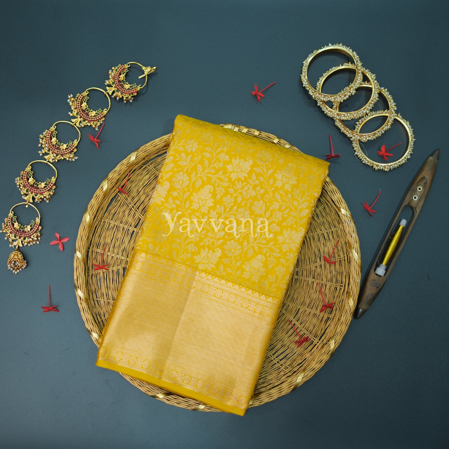 Yellow Pure Silk Saree with Intricate Floral Patterns - A Piece of Radiance