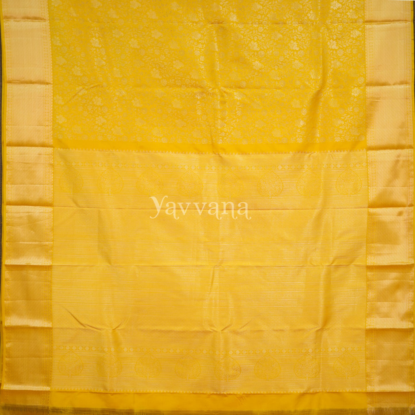 Yellow Pure Silk Saree with Intricate Floral Patterns - A Piece of Radiance