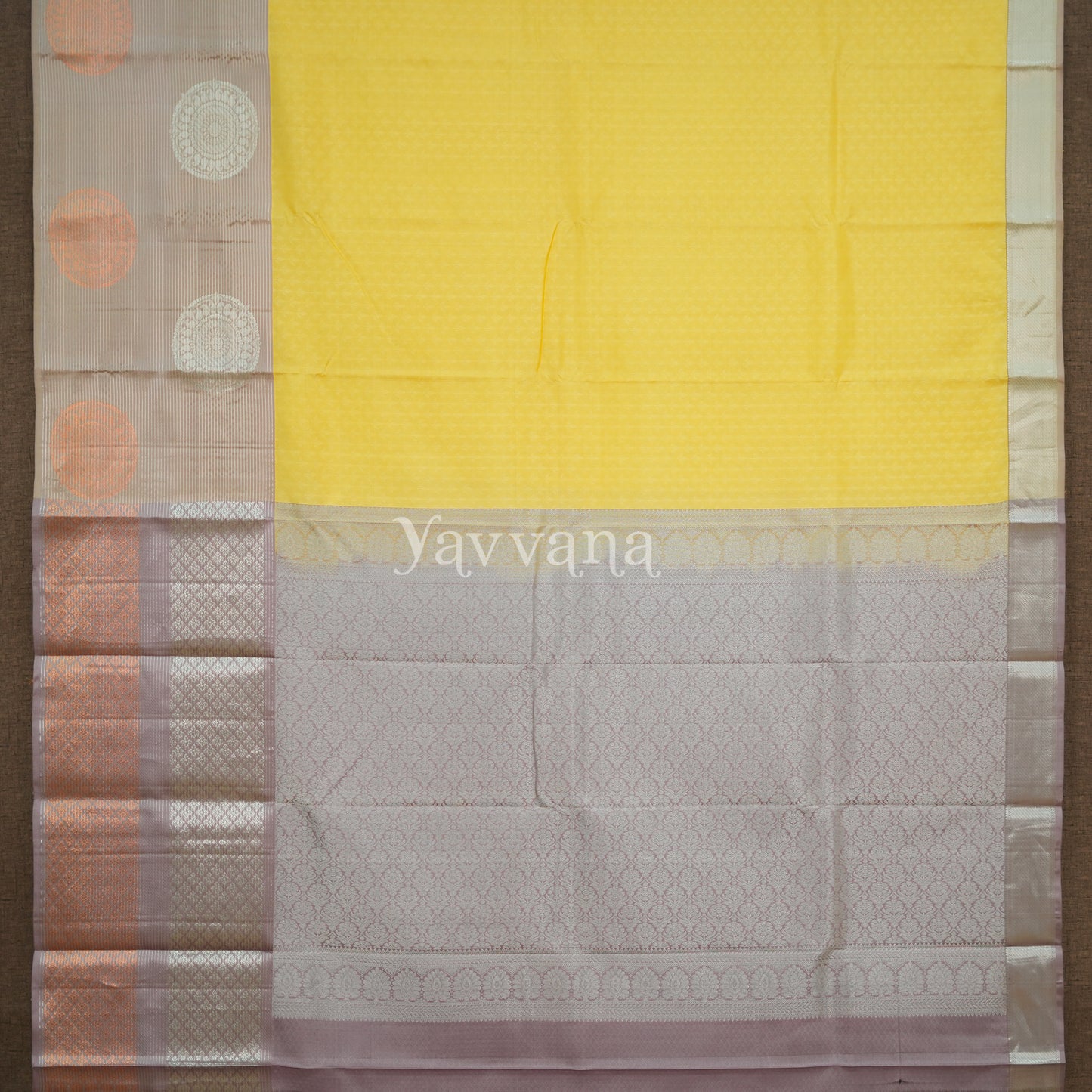 Yellow with Pastel Grey Silk Saree
