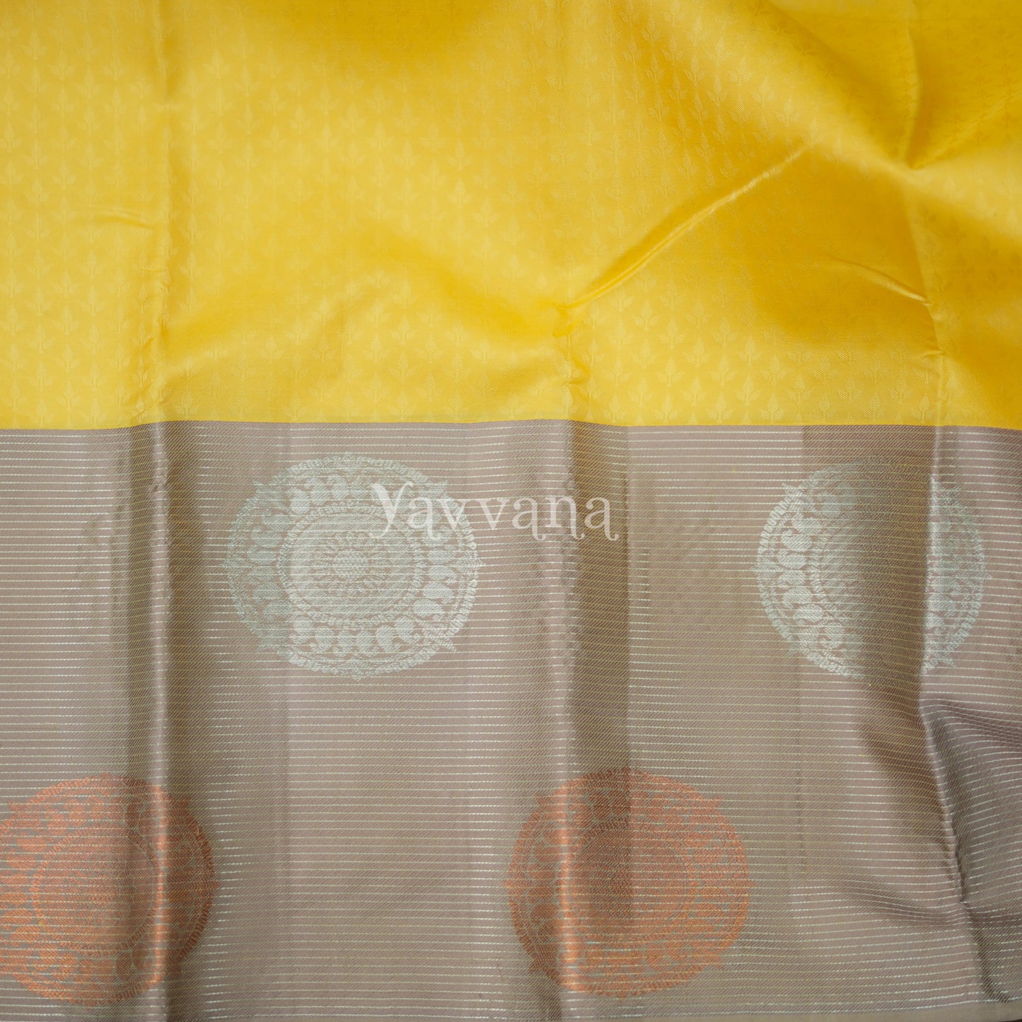 Yellow with Pastel Grey Silk Saree