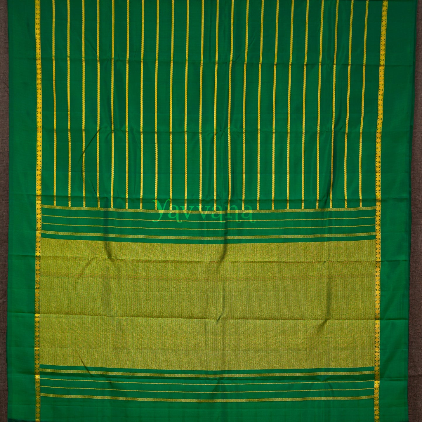 Forest Green Silk Saree with Gold Zari Stripes – A Statement of Grace