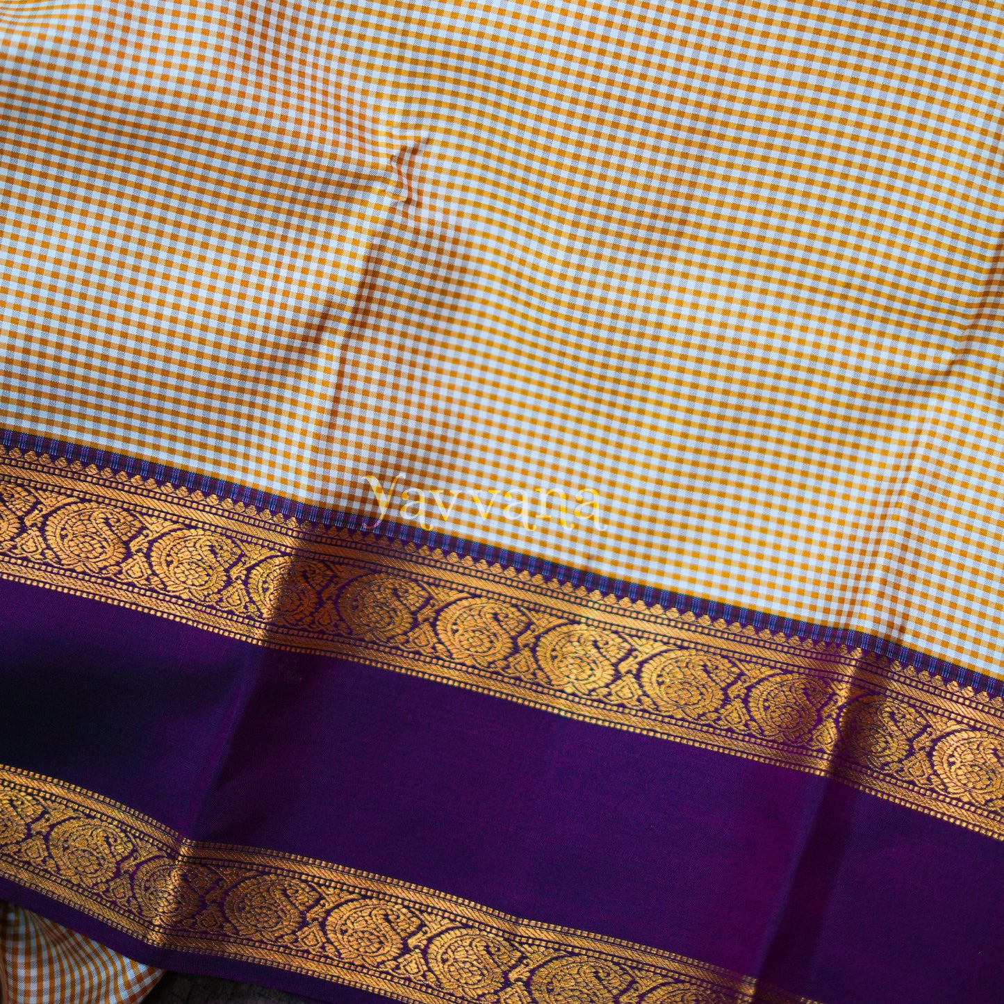 Traditional Beige Checked Saree with Violet border