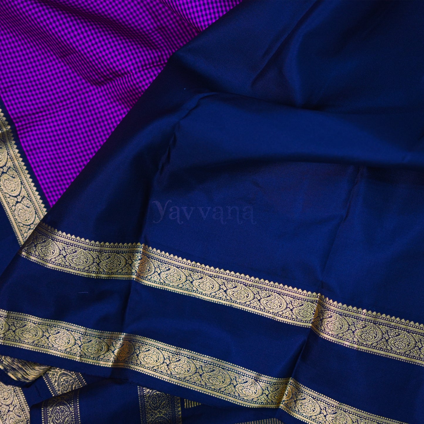 Purple Checkered Silk Saree