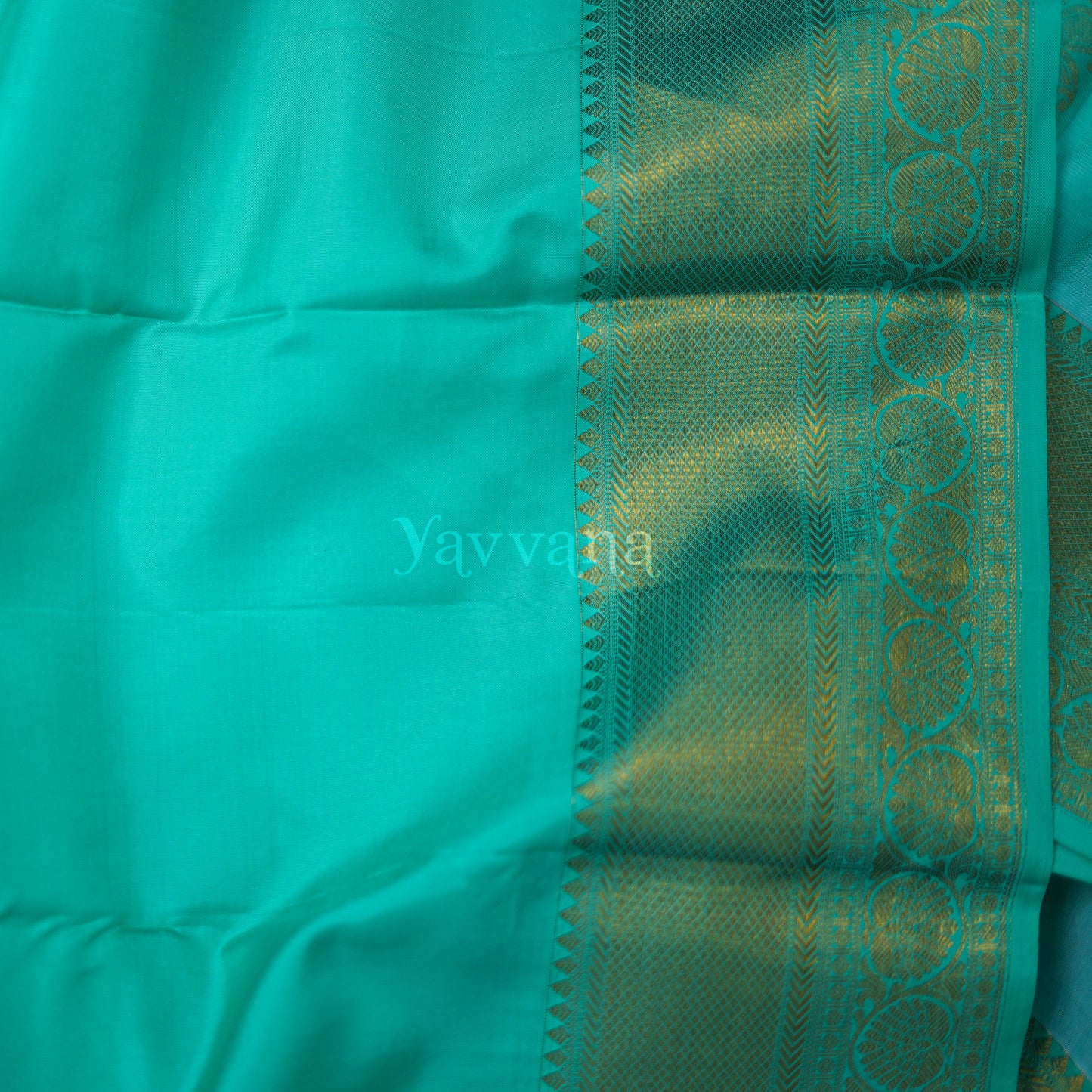 Turquoise Blue Silk Saree with Gold Zari Border
