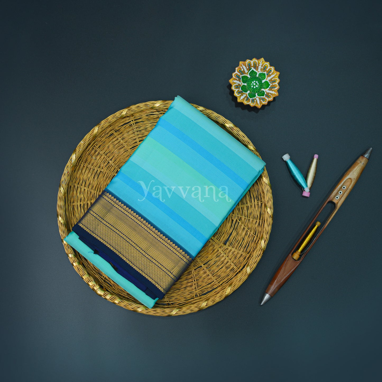 Ocean Breeze Silk Saree with Navy Zari Border – A Blend of Serenity and Splendor