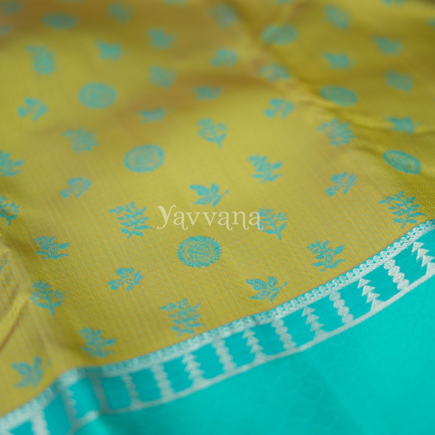 Gold and Turquoise Silk Saree - Timeless Elegance