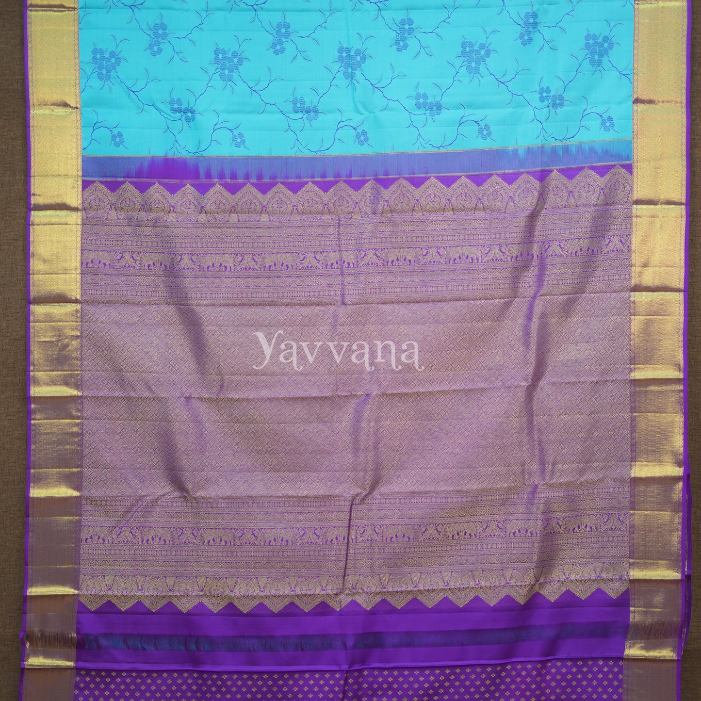 Floral Symphony silk saree in Sky Blue