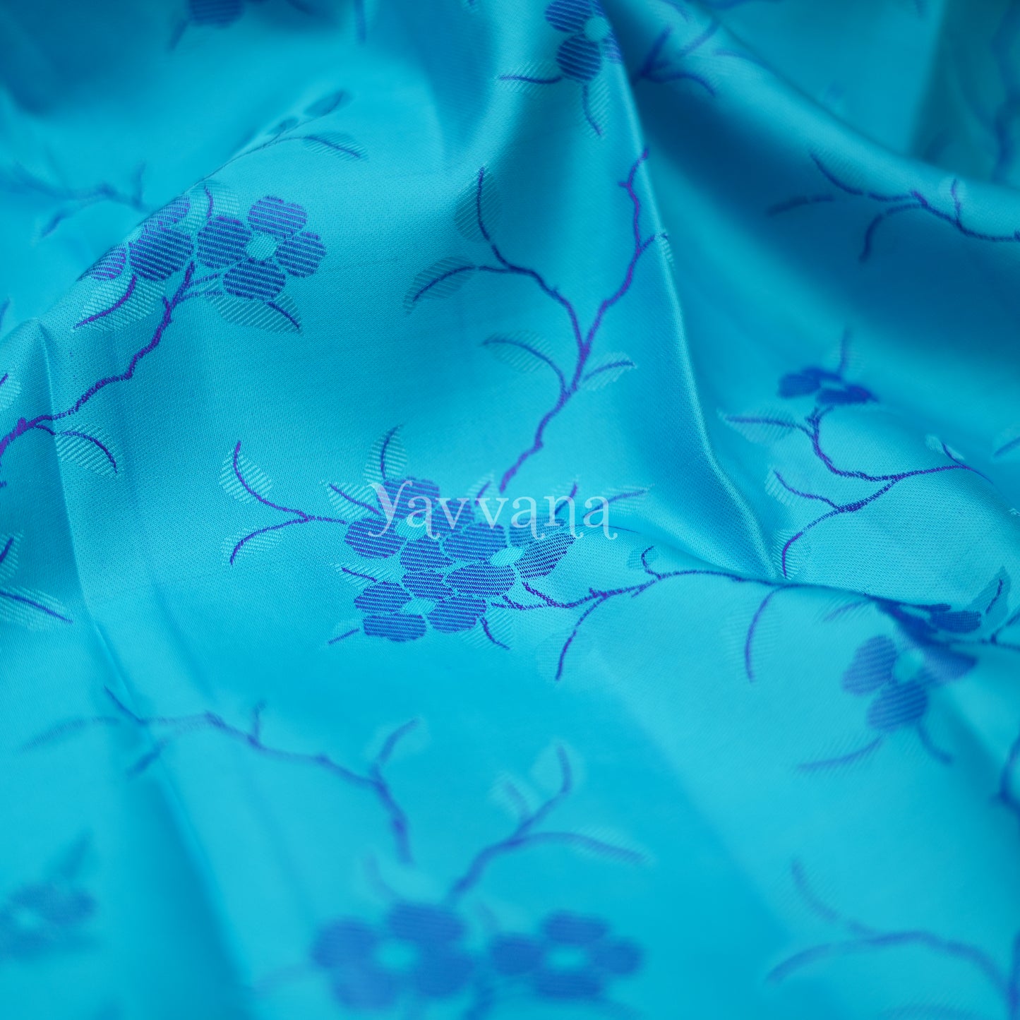 Floral Symphony silk saree in Sky Blue