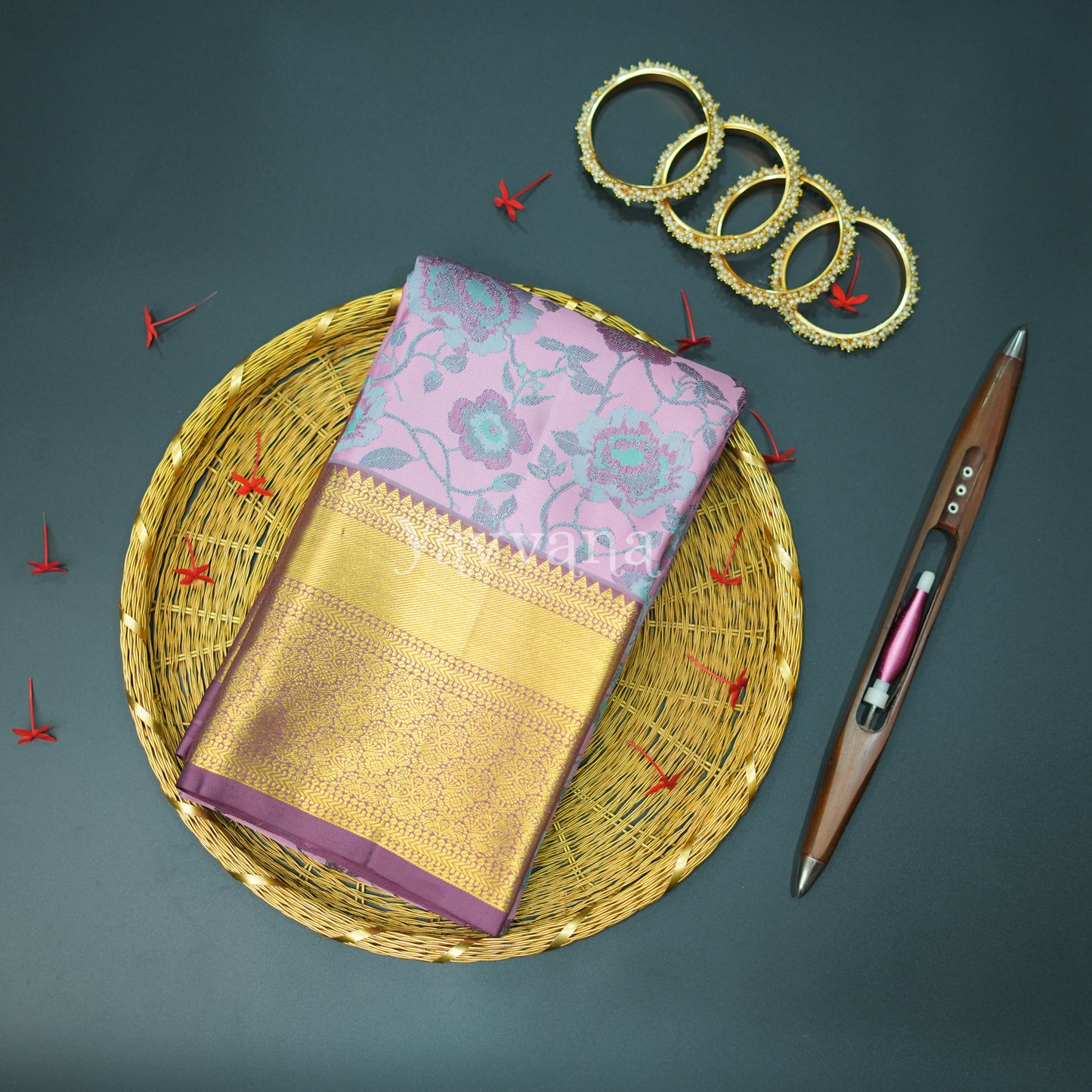 Majestic Lavender with Floral Brocade Silk Saree