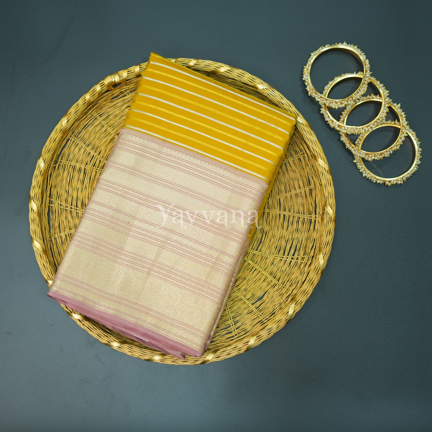 Yellow and Pink Silk Saree with Subtle Zari Accents
