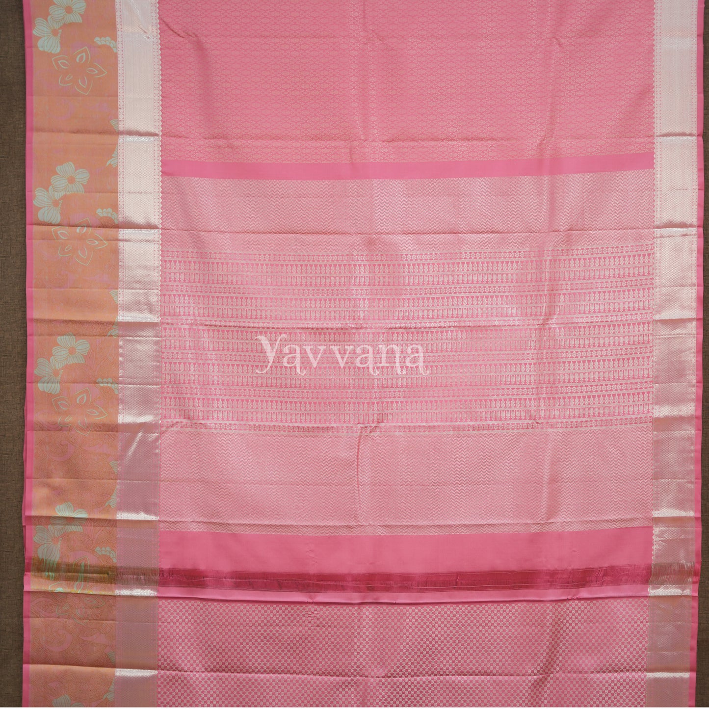 Pink Silk Saree with Floral Border