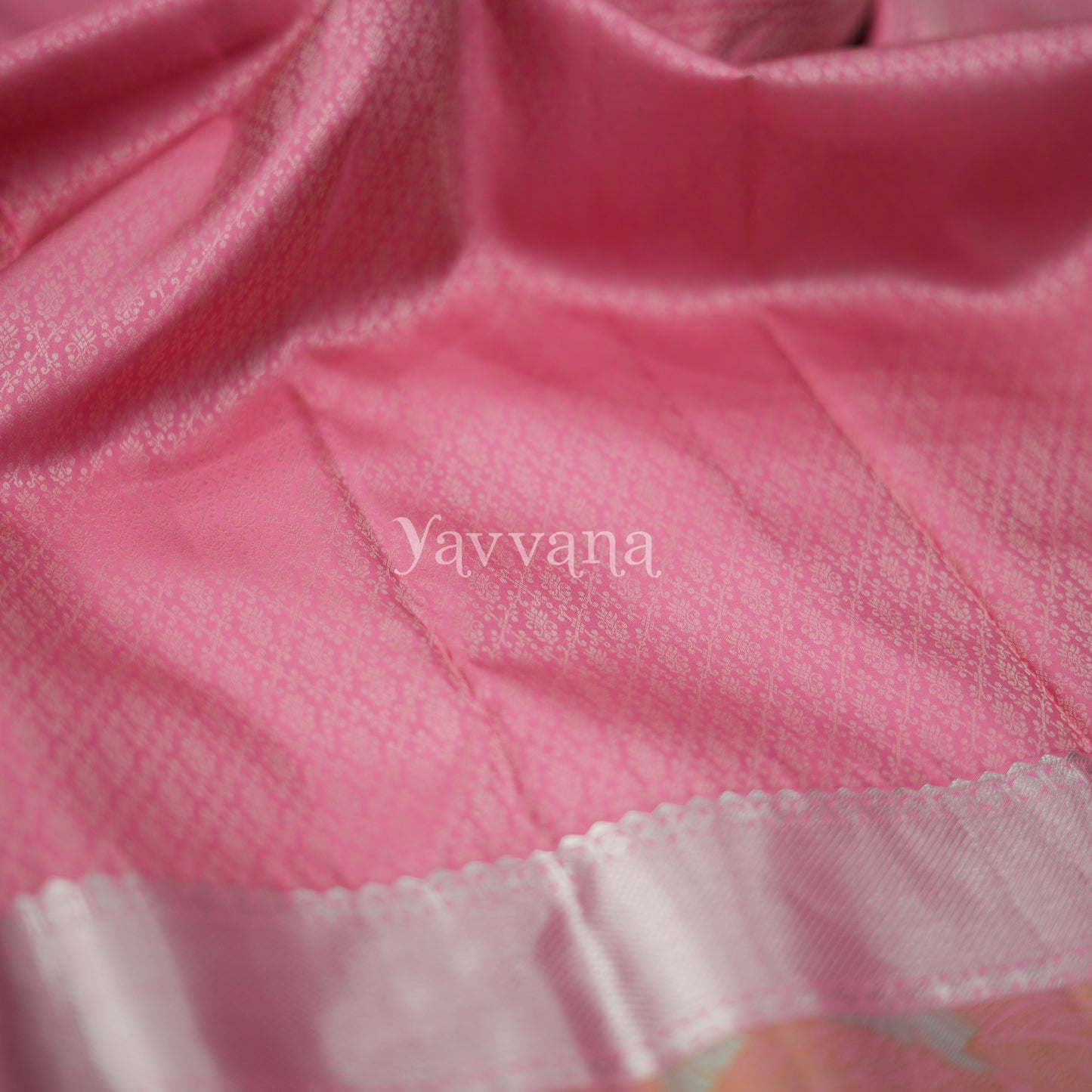Pink Silk Saree with Floral Border