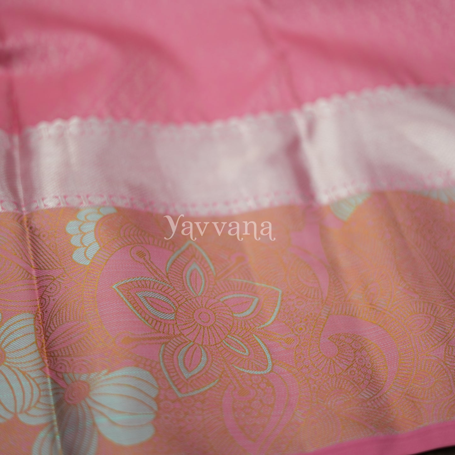 Pink Silk Saree with Floral Border