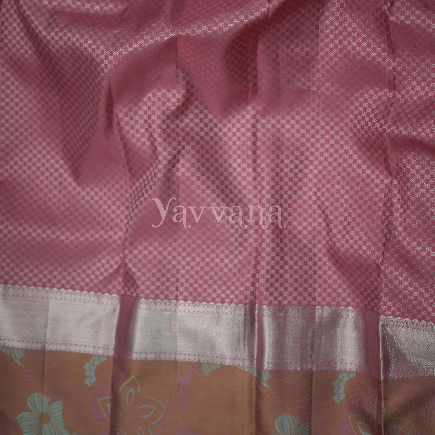 Pink Silk Saree with Floral Border