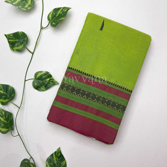 Parrot Green cotton saree with Mango border