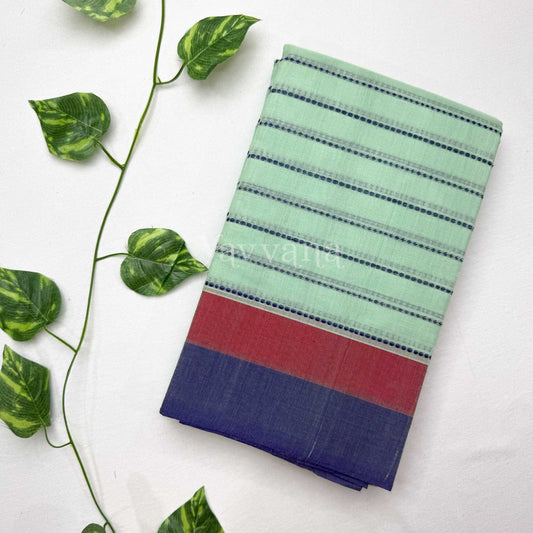 Mint blue Cotton Saree with Stripe Accents