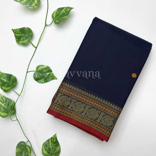 Deep Navy Cotton Saree with Gold-Tone Border