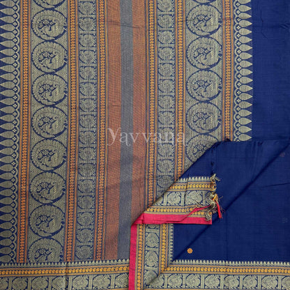 Deep Navy Cotton Saree with Gold-Tone Border