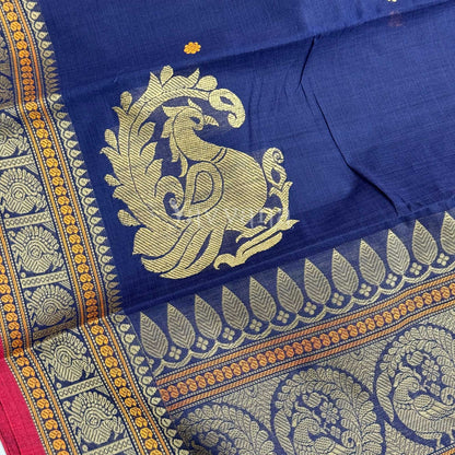 Deep Navy Cotton Saree with Gold-Tone Border