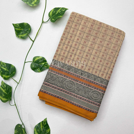 Beige Cotton Saree with black highlights
