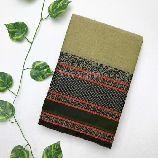 Olive Green Cotton Saree with contrasting Border