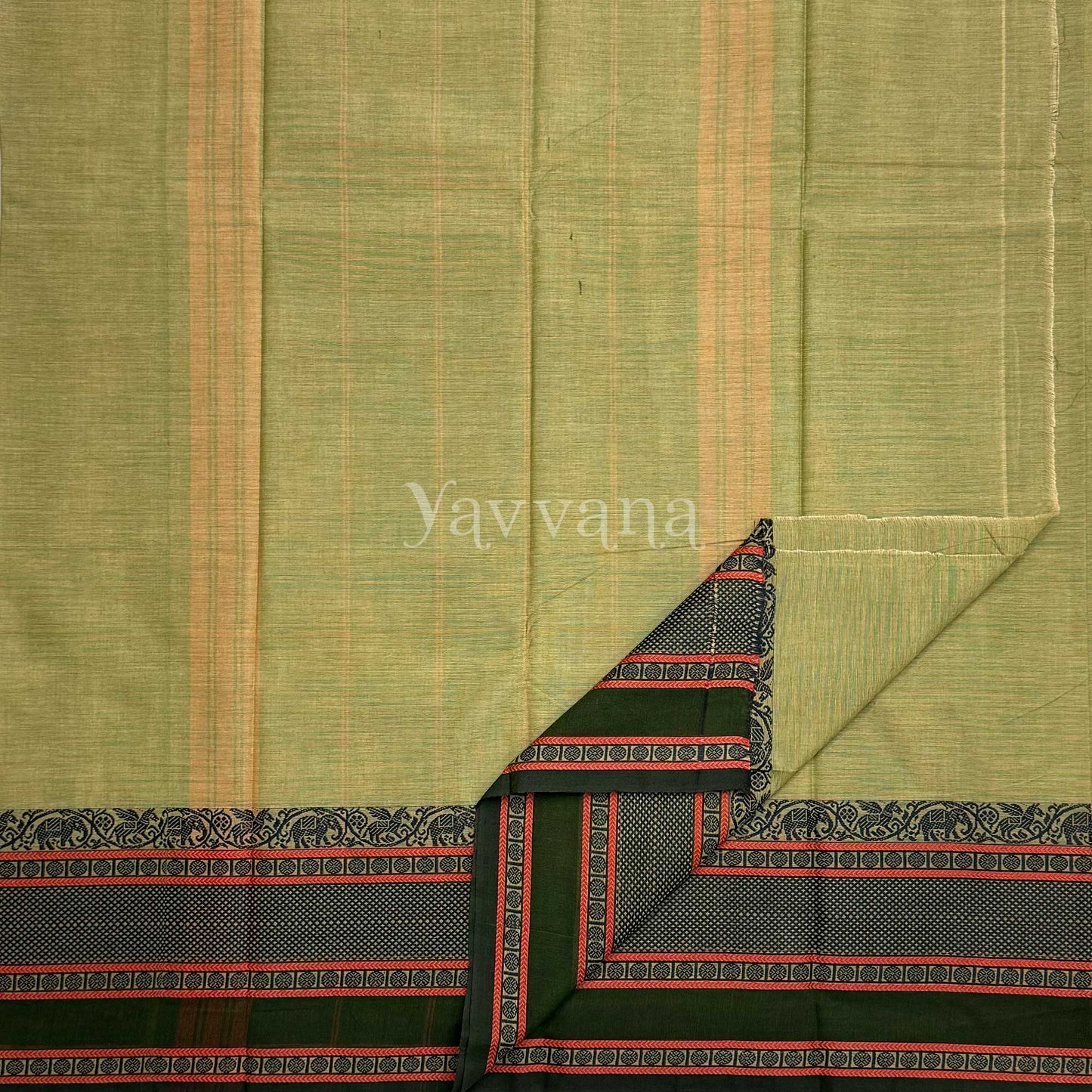 Olive Green Cotton Saree with contrasting Border