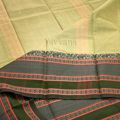 Olive Green Cotton Saree with contrasting Border