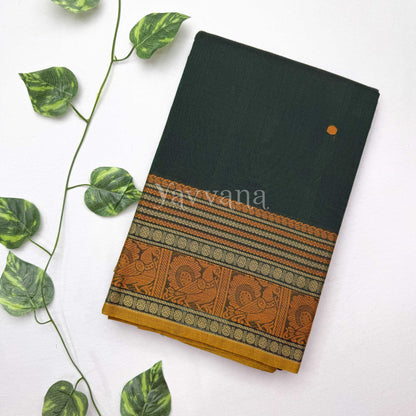 Dark Green Cotton Saree with contrast rich border