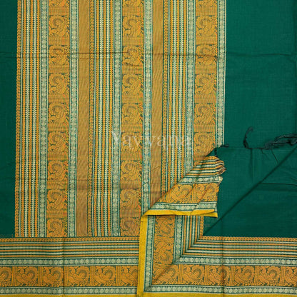 Dark Green Cotton Saree with contrast rich border