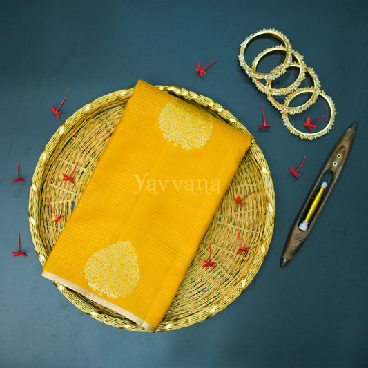 Lustrous Golden Yellow Silk Saree with Butta