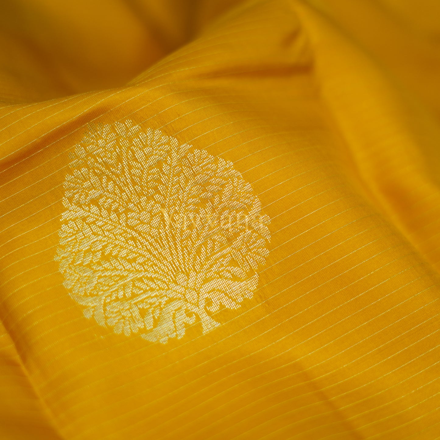 Lustrous Golden Yellow Silk Saree with Butta