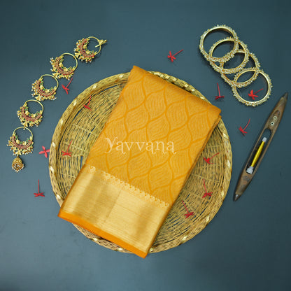 Textured Yellow Silk Saree with Gold Zari Border