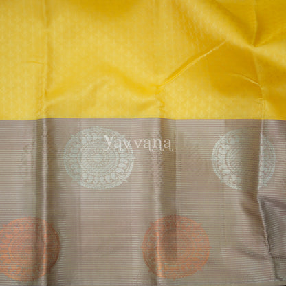 Yellow with Pastel Grey Silk Saree