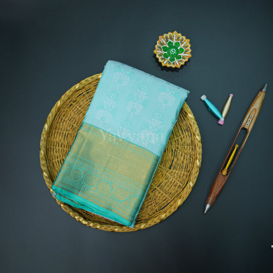 Turquoise Blue Silk Saree with Gold Zari Border