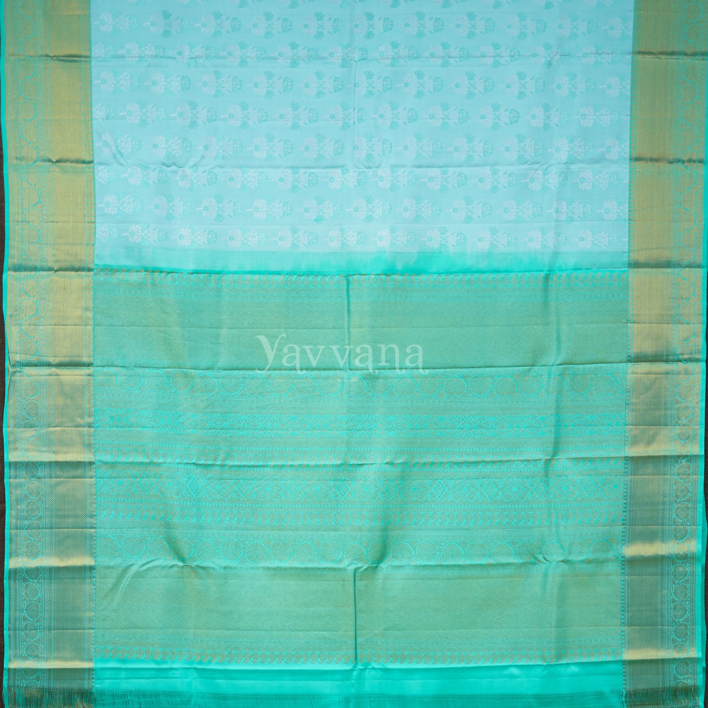 Turquoise Blue Silk Saree with Gold Zari Border