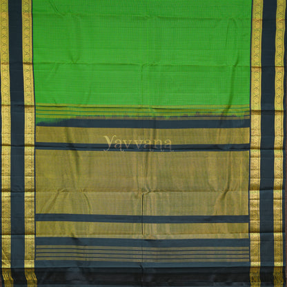 Green Checkered Silk Saree with Classic Black Zari Border - Vibrance
