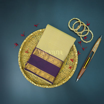 Traditional Beige Checked Saree with Violet border