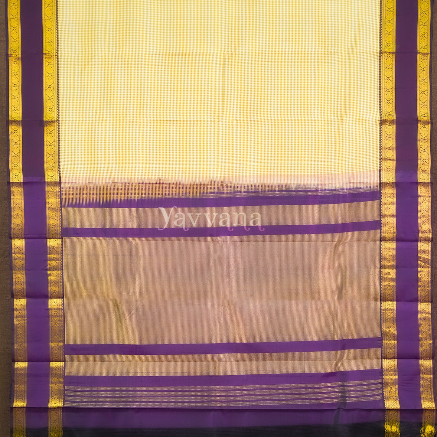 Traditional Beige Checked Saree with Violet border