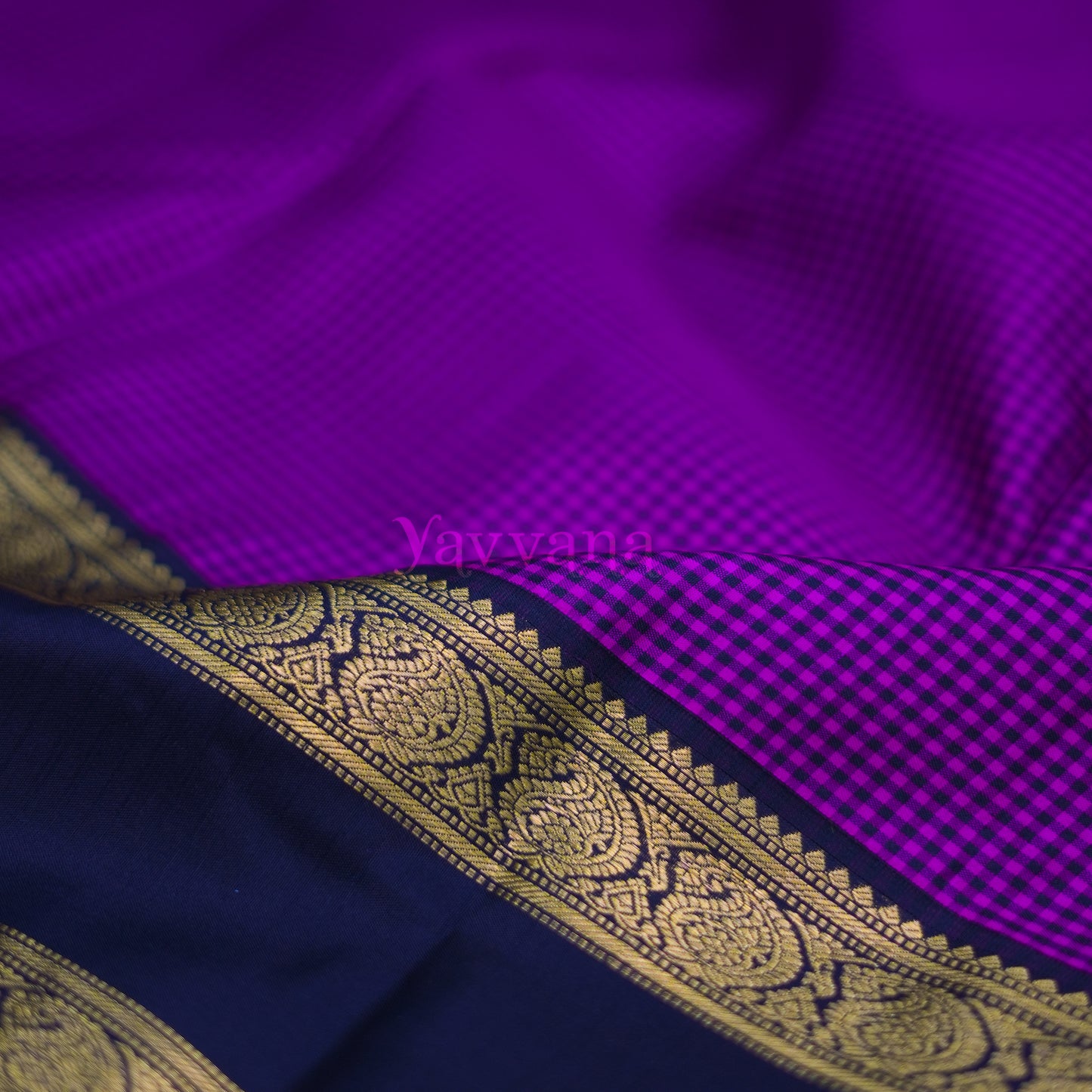 Purple Checkered Silk Saree