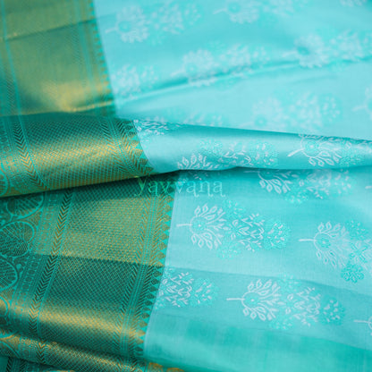 Turquoise Blue Silk Saree with Gold Zari Border
