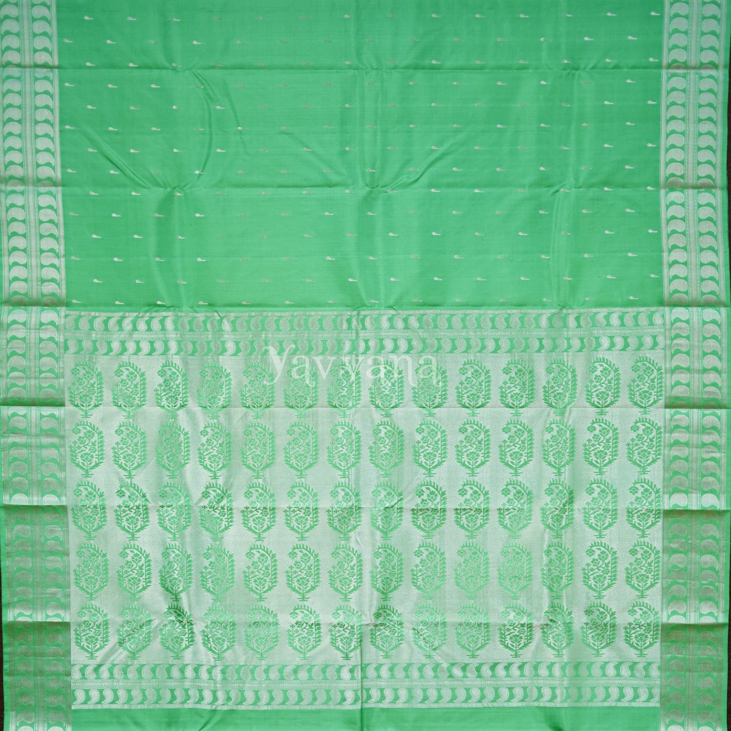 Graceful Green Silk Saree in Silver Zari Accents