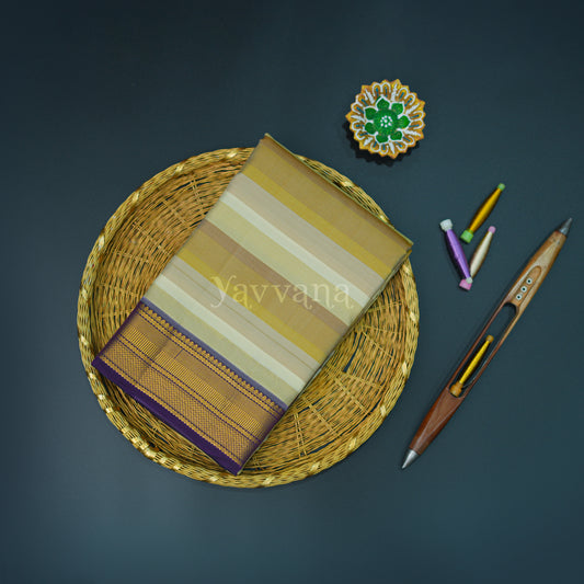 Hues of beige Silk saree with Violet Border