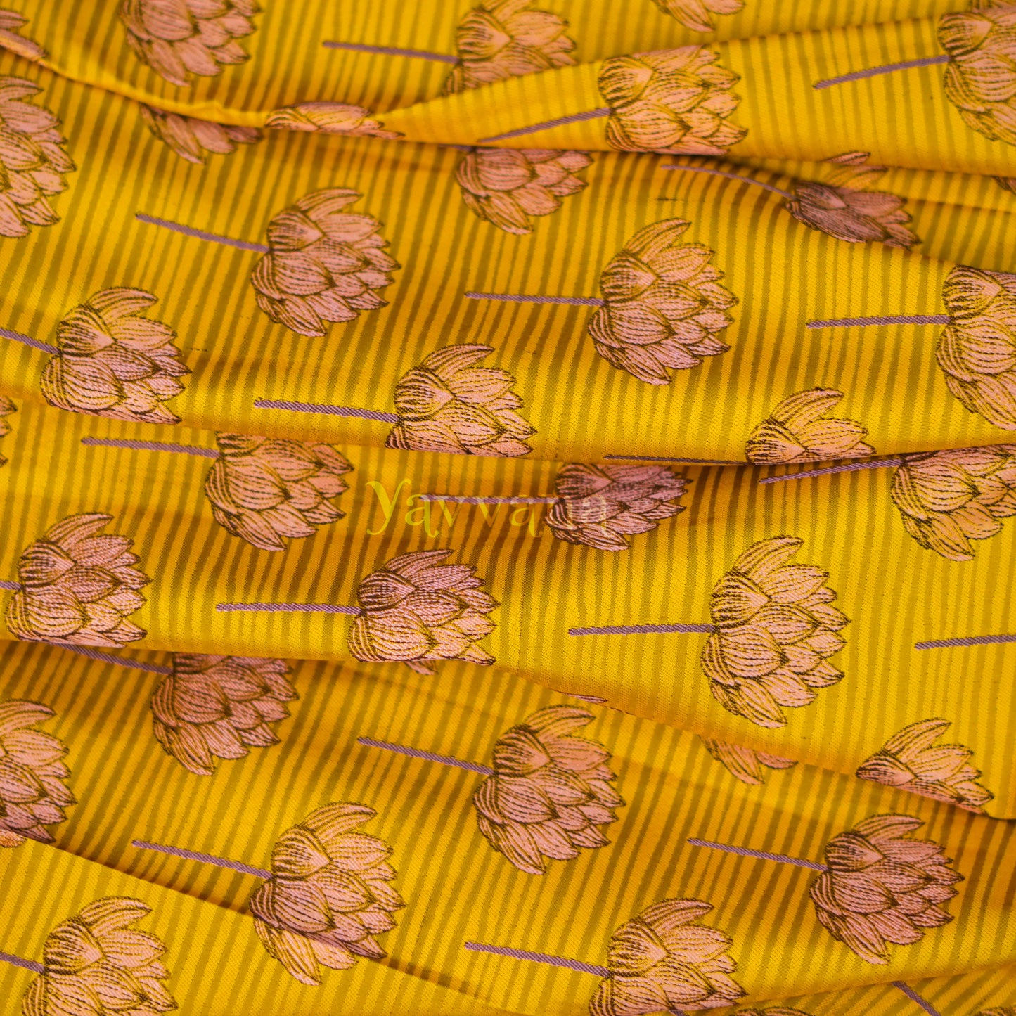 Mustard Yellow Lotus Motif Pure Silk Saree