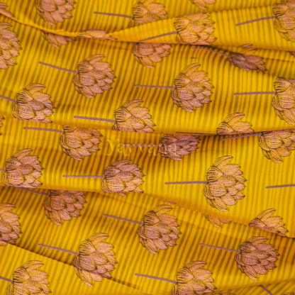 Mustard Yellow Lotus Motif Pure Silk Saree