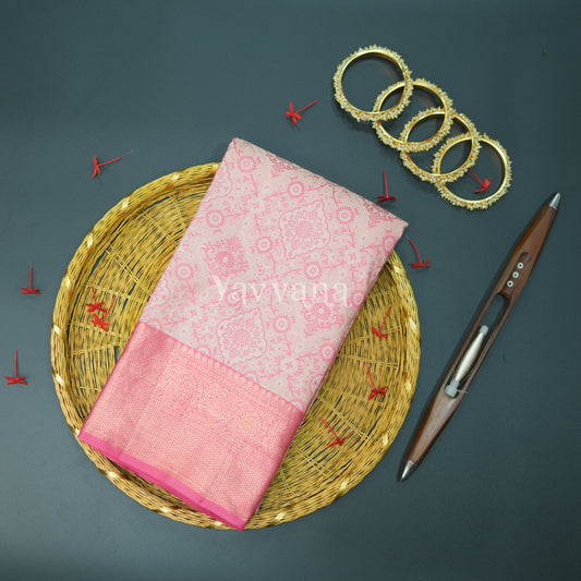 Soft Pink Silk Saree with Zari Border