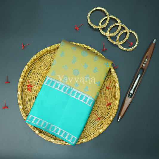 Gold and Turquoise Silk Saree - Timeless Elegance