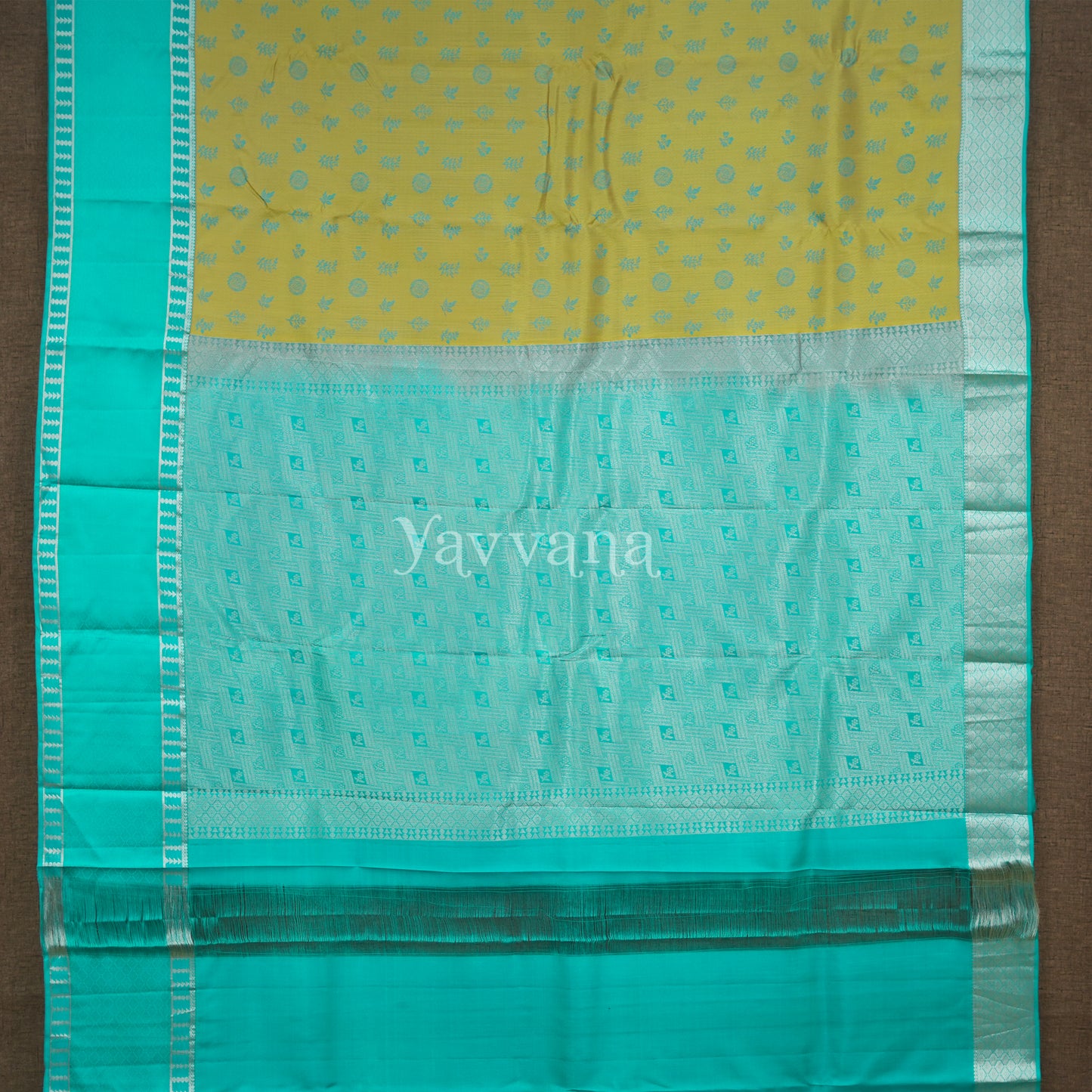 Gold and Turquoise Silk Saree - Timeless Elegance